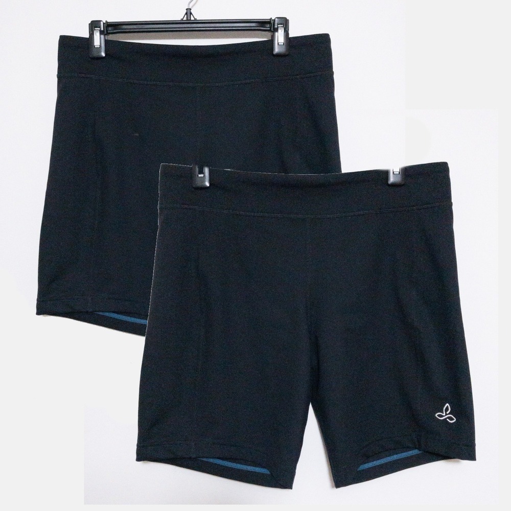 prAna Shorts Mens XL Lot of 2 Black Polyester Spandex Yoga Gym JD Biker Cycling